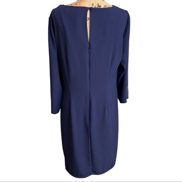 laundry by Shelli Segal 10 Midnight Navy Blue Quart Sleeve Back Zip Shift Dress - Picture 2 of 12